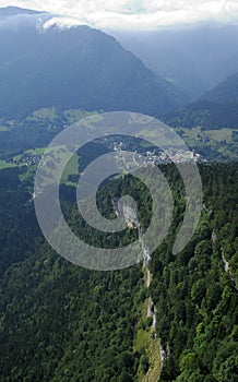 Aerial view of cliff in Chartreuse valley photo