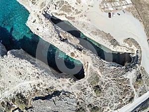 Aerial view of Cliffs and beach in Papafragas beach