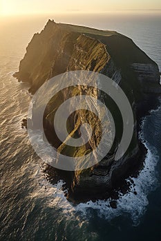 Aerial view of the cliffs of Moher at sunset, Ireland