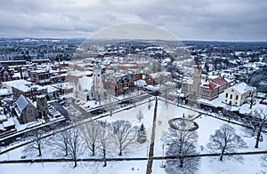 Aerial view of Clinton, Massachusetts in winter