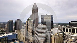 Aerial View in close between the buidlings of Charlotte North Carolina