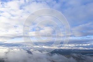 Aerial view clouds. Aerial view of cloudscape. Aerial drone flying in the sky. Aerial top view cloudscape. Texture of clouds.