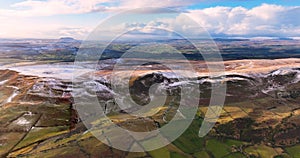 Aerial view of clouds over Ballygally on Co Antrim coastline Northern Ireland