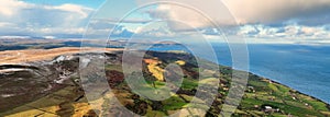 Aerial view of clouds over Ballygally on Co Antrim coastline Northern Ireland