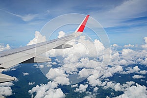 Aerial view Clouds and sky as seen through window of an aircraft