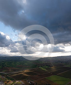 Aerial View of Clouds and Vineyards in Livermore, California