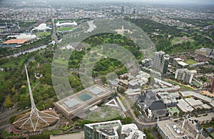 Aerial View of Cloudy Melbourne CBD City Australia