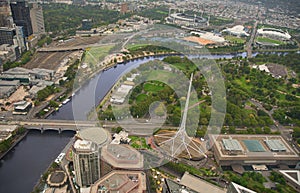 Aerial View of Cloudy Melbourne CBD City Australia