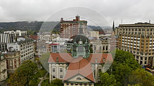 Aerial View Cloudy Overcast Day Downtown Urban Core Binghamton New York