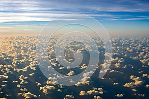 Aerial view of a cloudy sunset while flying above the clouds., Maui, Hawaii