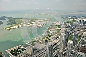 Aerial view from CN Tower to Billy Bishop Toronto City Airport