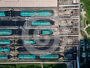 Aerial view of coal stockpile