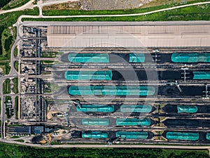 Aerial view of coal stockpile