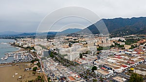 Aerial view on Coast of Alboran Sea, Buildings and Resorts in Marbella, Spain