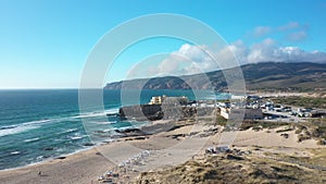 Aerial view of coast of the Atlantic Ocean, Guincho beach, Portugal.