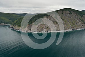 Aerial view of the coast of the sea of â€‹â€‹Okhotsk.