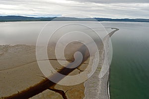 Aerial view of the coast of the sea of â€‹â€‹Okhotsk.