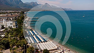 Aerial view of of coastal area of Kemer, Turkish beach resort city