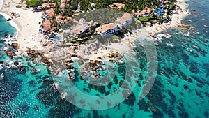 Aerial view of coastal houses at Cabo beach, Mexico