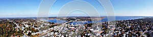 Aerial view of Coastal Newburyport Massachusetts, Merrimack River and Skyline with Salisbury and Plum Island in the Distance