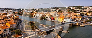 Aerial view of coastal town of Martigues in autumn day, France