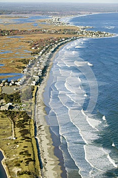Aerial view of coastline looking from Ogunquit to York, Maine