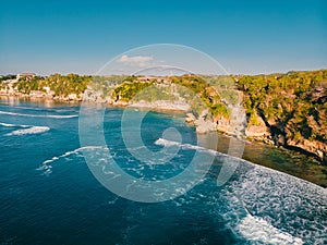 Aerial view of coastline with ocean and rocks, Bali.