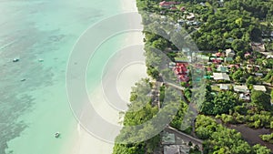 Aerial view of the coastline of the Seychelles.