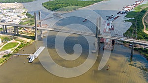 Aerial view of the Cochrane Bridge on Mobile River in Mobile, Alabama