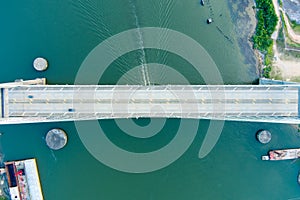 Aerial view of the Cochrane Bridge over the Mobile River on the Alabama Gulf Coast in June of 2022