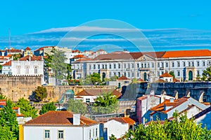 Aerial view of Coimbra dominated by a military building, Portugal photo