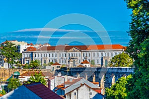 Aerial view of Coimbra dominated by a military building, Portugal photo