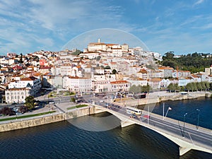 Aerial View Of Coimbra In Portugal And Mondego River