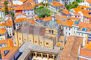Aerial view of coimbra with Se velha cathedral, Portugal