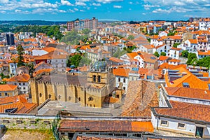 Aerial view of coimbra with Se velha cathedral, Portugal