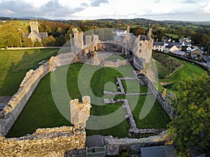 Aerial view of the Coity castle in Bridgend County Borough
