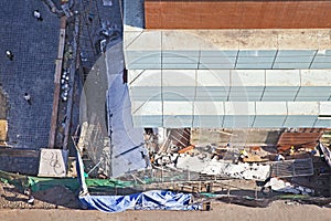 Aerial view collapsed section of new building