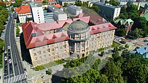 Aerial view of Collegium Maius in Poznan. Summer footage