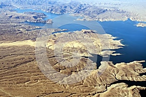 Aerial view of Colorado River and Lake Mead