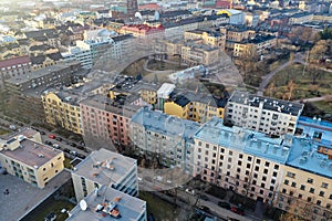 Aerial view of colorful buildings and streets in Helsinki, Finland