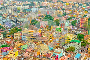 Aerial view of colorful homes Indian city Trichy