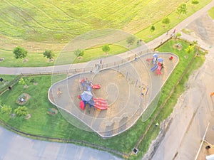 Aerial view colorful playground at public park in Houston, Texas