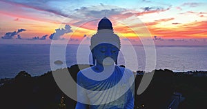 aerial view colorful pink cloud in blue sky at sunrise or sunset at Phuket big Buddha.