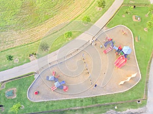 Aerial view colorful playground at public park in Houston, Texas