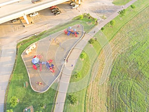 Aerial view colorful playground at public park in Houston, Texas