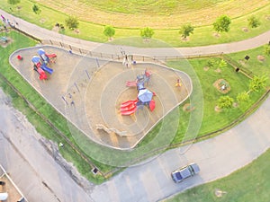 Aerial view colorful playground at public park in Houston, Texas