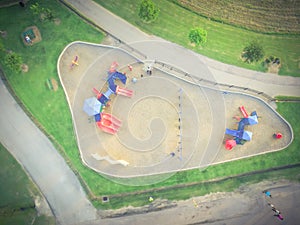 Aerial view colorful playground at public park in Houston, Texas