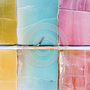 Aerial view of colorful salt pans