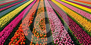 Aerial view of colorful tulip fields