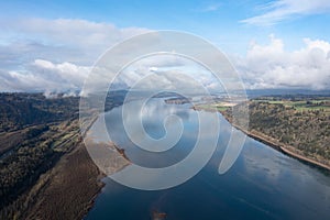 Aerial View of Columbia River Between Oregon and Washington